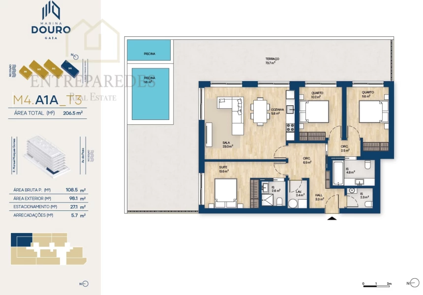 EXCELLENT 3 BEDROOM FLAT WITH POOL AND TERRACE 98.1M2 FOR SALE NEXT TO MARINA DA AFURADA - VILA NOVA DE GAIA - PORTO