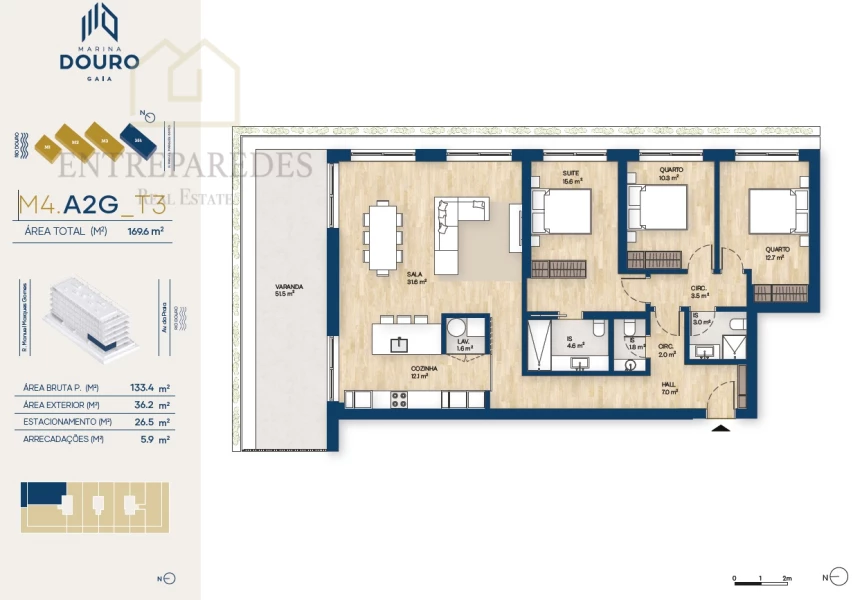 EXCELLENT 3 BEDROOM FLAT WITH TERRACE 36.2M2 TO BUY NEXT TO MARINA DA AFURADA - VILA NOVA DE GAIA - PORTO