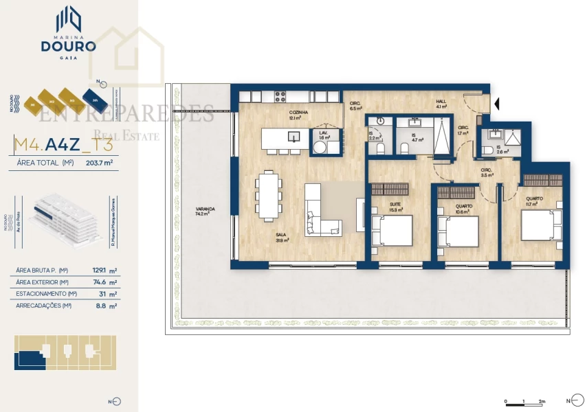 EXCELLENT 3 BEDROOM FLAT WITH TERRACE 74.6M2 FOR SALE NEXT TO MARINA DA AFURADA - VILA NOVA DE GAIA - PORTO