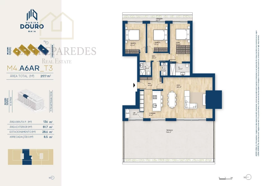 EXCELENTE APARTAMENTO T3, COM VARANDA E TERRAÇO PARA COMPRAR JUNTO A MARINA DA AFURADA - VILA NOVA DE GAIA - PORTO