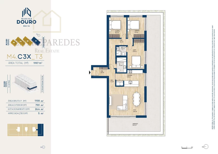 EXCELENTE APARTAMENTO T3 COM 3 FRENTES E TERRAÇO 79,9M2 PARA COMPRAR JUNTO A MARINA DA AFURADA - VILA NOVA DE GAIA - PORTO