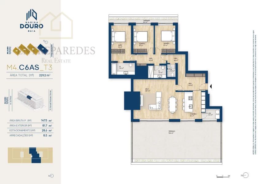 EXCELENTE APARTAMENTO T3, COM TERRAÇO PARA COMPRAR JUNTO A MARINA DA AFURADA - VILA NOVA DE GAIA - PORTO