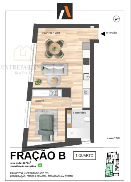 APARTAMENTO T1 NO JARDIM DA ARCA D'ÁGUA PARA COMPRAR NO PORTO. PRÓXIMO A UNIVERSIDADE FERNANDO PESSOA.