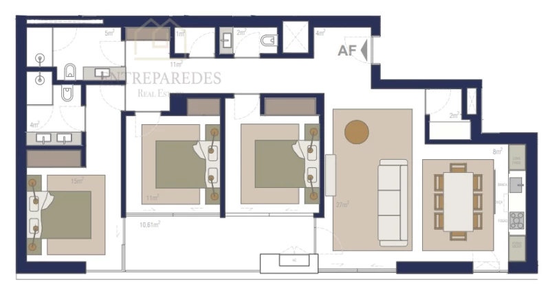 APPARTEMENT DE 3 CHAMBRES AVEC BALCON À VENDRE À MATOSINHOS SUL - PORTO - FRACTION AF.