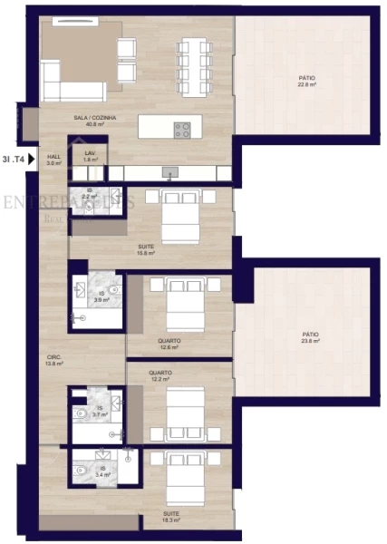 FANTASTIC 4 BEDROOM FLAT WITH PATIO, 3 PARKING SPACES AND ANNEX, TO BUY IN MATOSINHOS SUL - PORTO