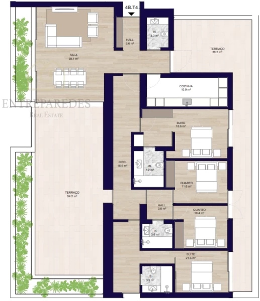 FANTASTIQUE APPARTEMENT DE 4 CHAMBRES AVEC TERRASSE, 3 PLACES DE PARKING ET ANNEXE, À VENDRE À MATOSINHOS SUL - PORTO