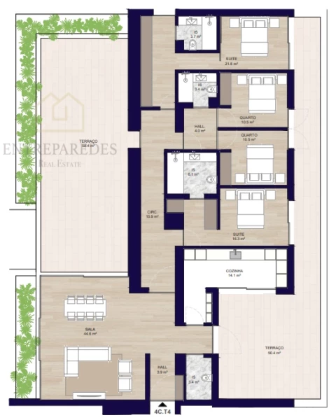 FANTASTIC 4 BEDROOM FLAT WITH TERRACE, 3 PARKING SPACES AND ANNEX, FOR SALE IN MATOSINHOS SUL - PORTO