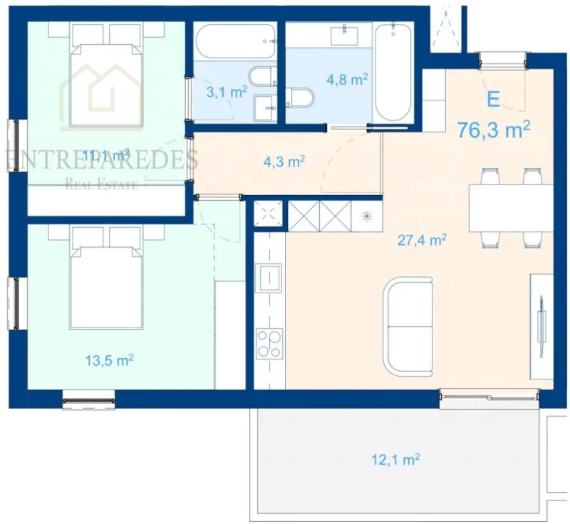 T2 EM VILAR DO PARAÍSO, COM VARANDA E GARAGEM.