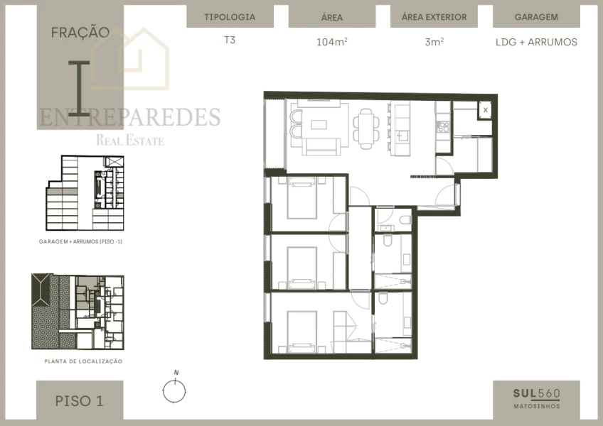 3 BEDROOM FLAT IN MATOSINHOS SUL, WITH BALCONY, GARAGE AND STORAGE. TO BUY IN PORTO.