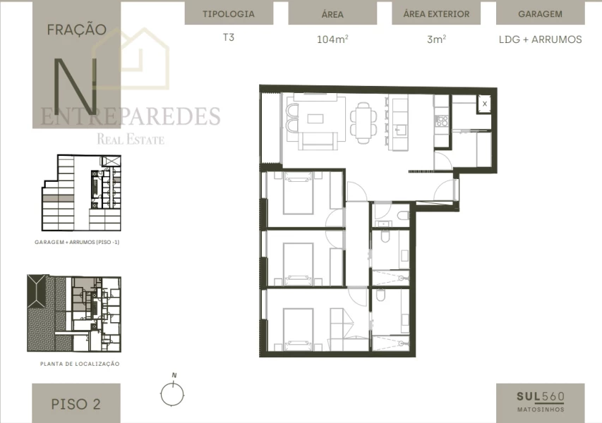 3 BEDROOM FLAT IN MATOSINHOS SUL, WITH BALCONY, GARAGE AND STORAGE. TO BUY IN PORTO.