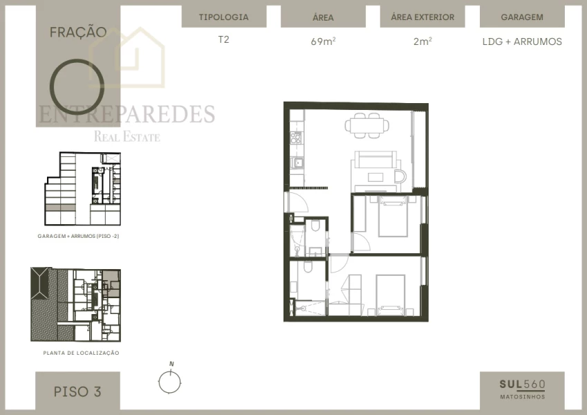 APARTAMENTO T2 EM MATOSINHOS SUL, COM VARANDA, GARAGEM E ARRUMOS. PARA COMPRAR NO PORTO.