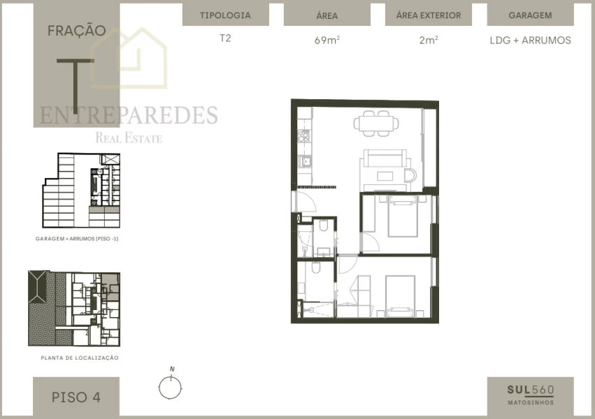APARTAMENTO T2 EM MATOSINHOS SUL, COM VARANDA, GARAGEM E ARRUMOS. PARA COMPRAR NO PORTO.