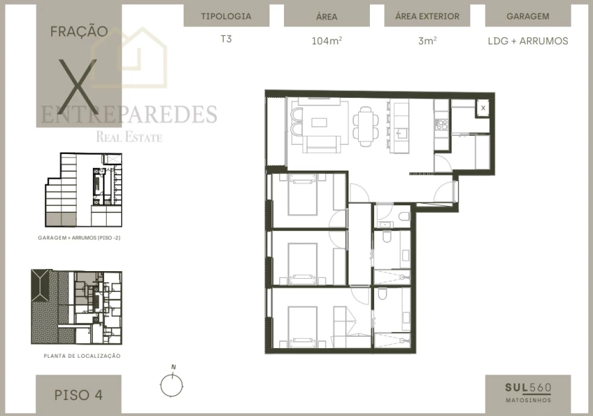 3 BEDROOM FLAT IN MATOSINHOS SUL, WITH BALCONY, GARAGE AND STORAGE. TO BUY IN PORTO.