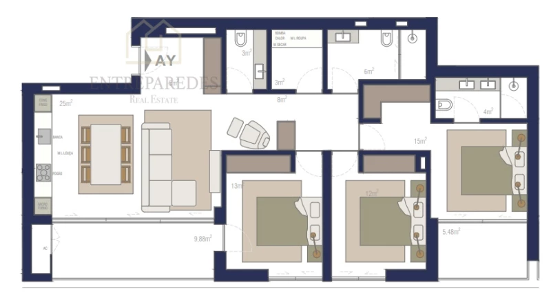 3 BEDROOM FLAT WITH BALCONY FOR SALE IN MATOSINHOS SUL - PORTO - FRACTION AY.
