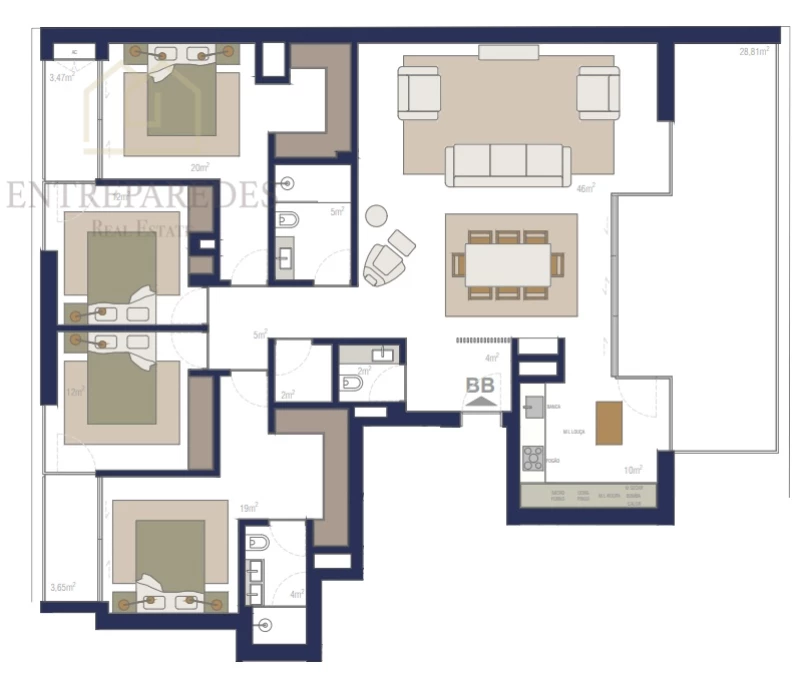 4 BEDROOM FLAT WITH BALCONY FOR SALE IN MATOSINHOS SUL - PORTO - FRACTION BB.