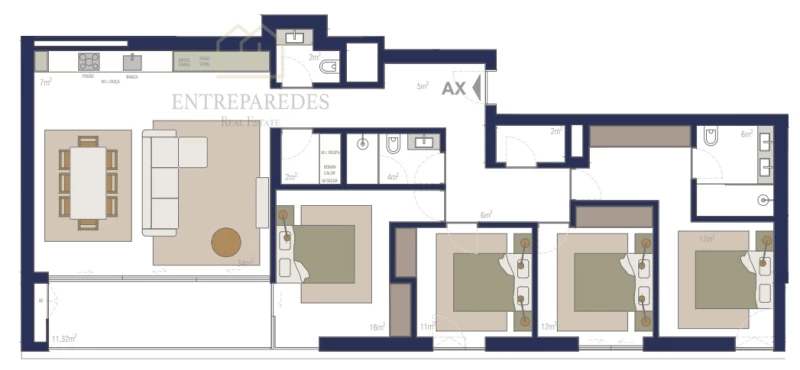 4 BEDROOM FLAT WITH BALCONY FOR SALE IN MATOSINHOS SUL - PORTO - FRACTION AX.