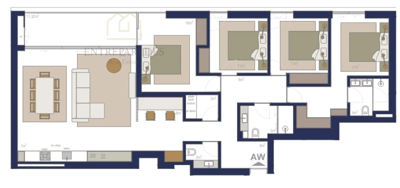 4 BEDROOM FLAT WITH BALCONY FOR SALE IN MATOSINHOS SUL - PORTO - AW FRACTION.