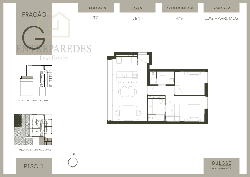 2 BEDROOM FLAT IN MATOSINHOS SUL, WITH BALCONY, GARAGE AND STORAGE. TO BUY IN PORTO.