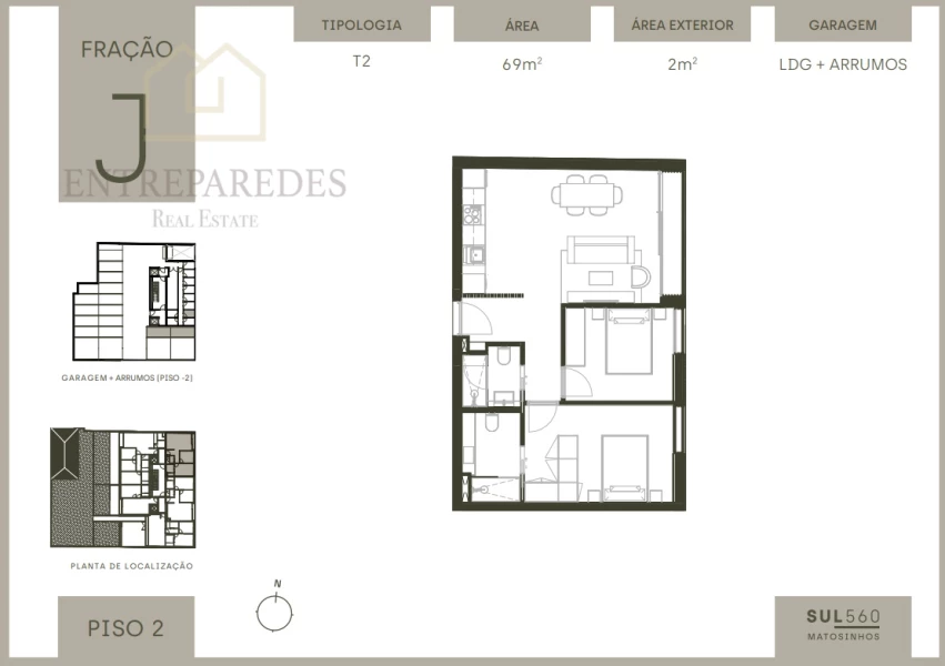 2 BEDROOM FLAT IN MATOSINHOS SUL, WITH BALCONY, GARAGE AND STORAGE. TO BUY IN PORTO.