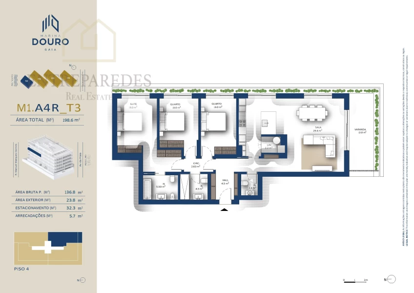 EXCELLENT 3 BEDROOM APARTMENT WITH TERRACE TO BUY NEXT TO MARINA DA AFURADA - VNG- PORTO