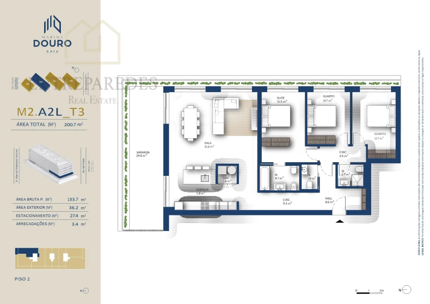 EXCELLENT 3 BEDROOM APARTMENT WITH TERRACE TO BUY NEXT TO MARINA DA AFURADA - VNG- PORTO