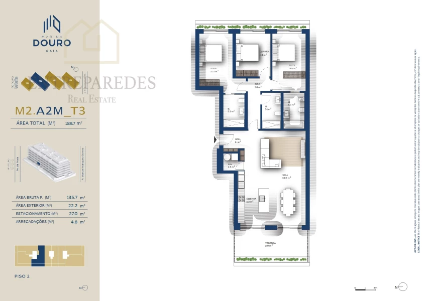 EXCELLENT 3 BEDROOM APARTMENT WITH TERRACE TO BUY NEXT TO MARINA DA AFURADA - VNG- PORTO