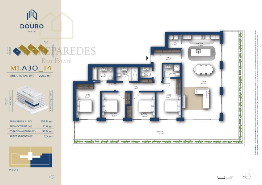 EXCELLENT 4 BEDROOM APARTMENT WITH TERRACE 91.6M2 TO BUY NEXT TO MARINA DA AFURADA - VNG- PORTO