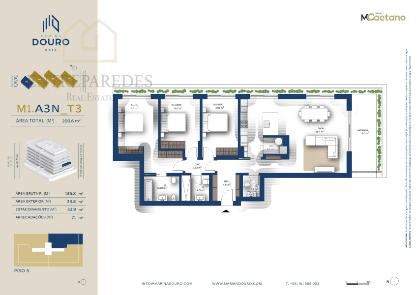 EXCELLENT 4 BEDROOM APARTMENT WITH TERRACE 91.6M2 TO BUY NEXT TO MARINA DA AFURADA - VNG- PORTO