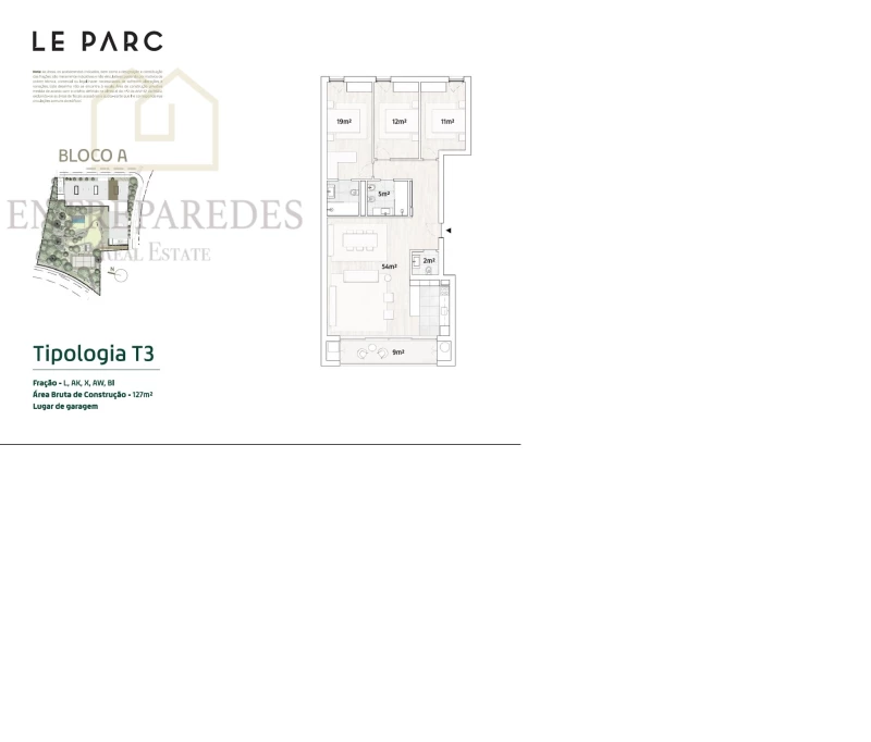 3 BEDROOM APARTMENT WITH BALCONY AND GARAGE IN GATED COMMUNITY - LE PARC - CANIDELO- PORTO FR AK.