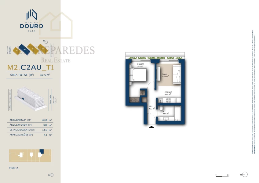 EXCELLENT 1 BEDROOM FLAT WITH BALCONY, GARAGE AND STORAGE FOR SALE NEXT TO MARINA DA AFURADA - VNG- PORTO