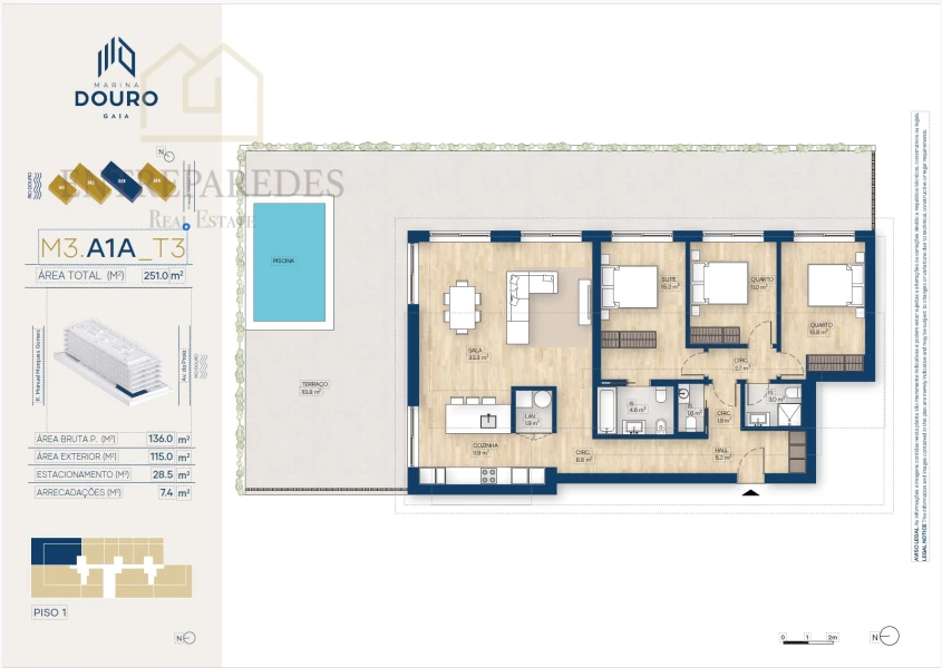 EXCELLENT 3 BEDROOM FLAT WITH TERRACE 115M2 FOR SALE NEXT TO MARINA DA AFURADA - VILA NOVA DE GAIA - PORTO