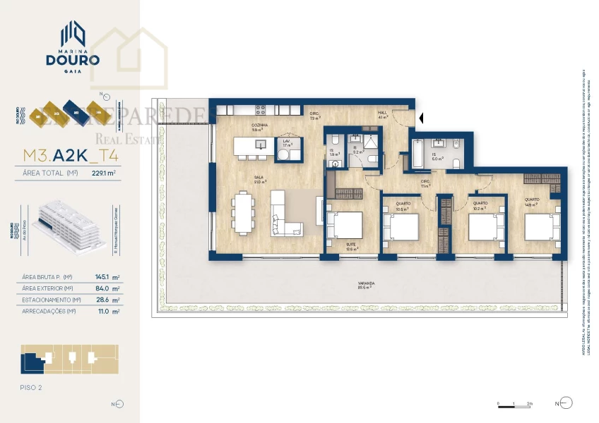 EXCELLENT 4 BEDROOM FLAT WITH TERRACE 84M2 FOR SALE NEXT TO MARINA DA AFURADA - VILA NOVA DE GAIA - PORTO M3. A2K