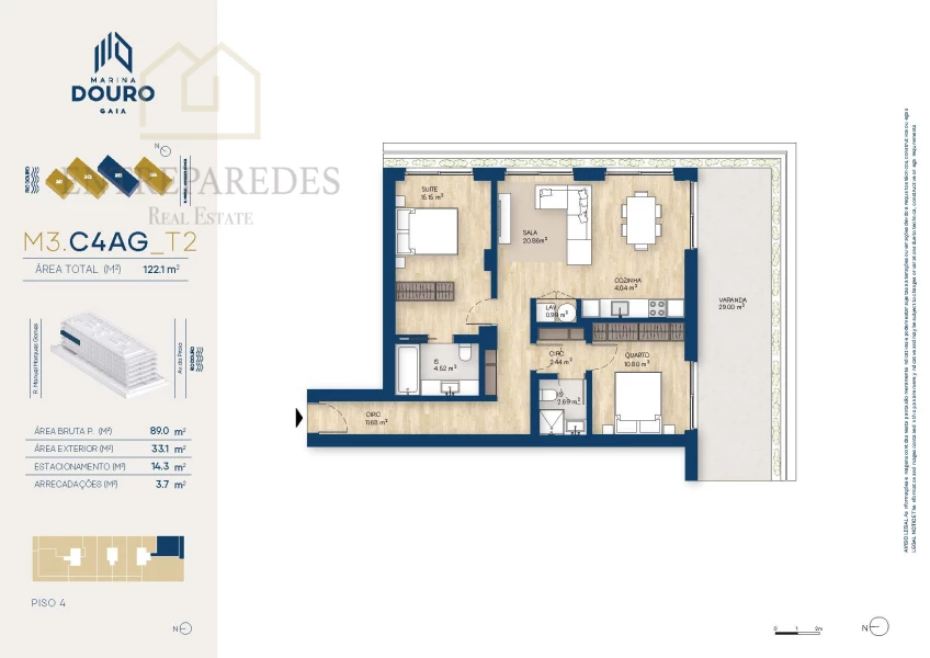 EXCELLENT 2 BEDROOM FLAT WITH BALCONY 33M2 TO BUY NEXT TO MARINA DA AFURADA - VILA NOVA DE GAIA - PORTO M3. C4AG