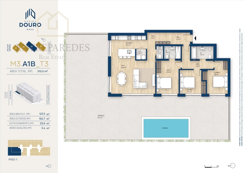 EXCELLENT 3 BEDROOM FLAT WITH TERRACE 182M2 TO BUY NEXT TO MARINA DA AFURADA - VILA NOVA DE GAIA - PORTO