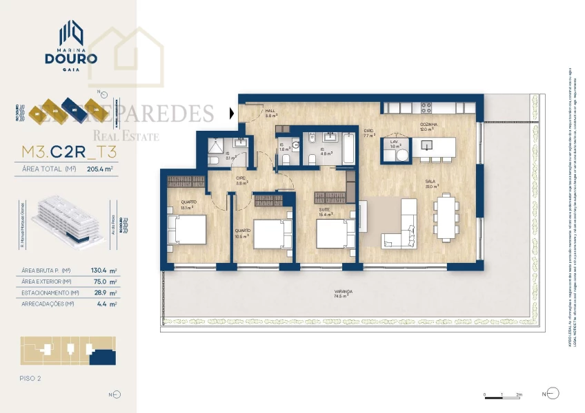 EXCELENTE APARTAMENTO DE 3 DORMITORIOS CON TERRAZA DE 75M2 PARA COMPRAR JUNTO A MARINA DA AFURADA - VILA NOVA DE GAIA - OPORTO