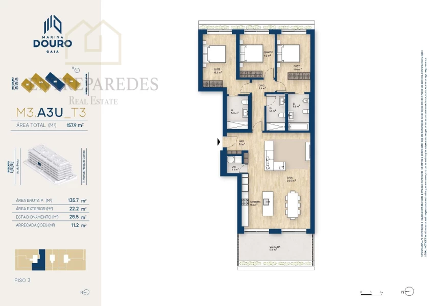 EXCELLENT 3 BEDROOM FLAT WITH BALCONY 22.2M2 TO BUY NEXT TO MARINA DA AFURADA - VILA NOVA DE GAIA - PORTO