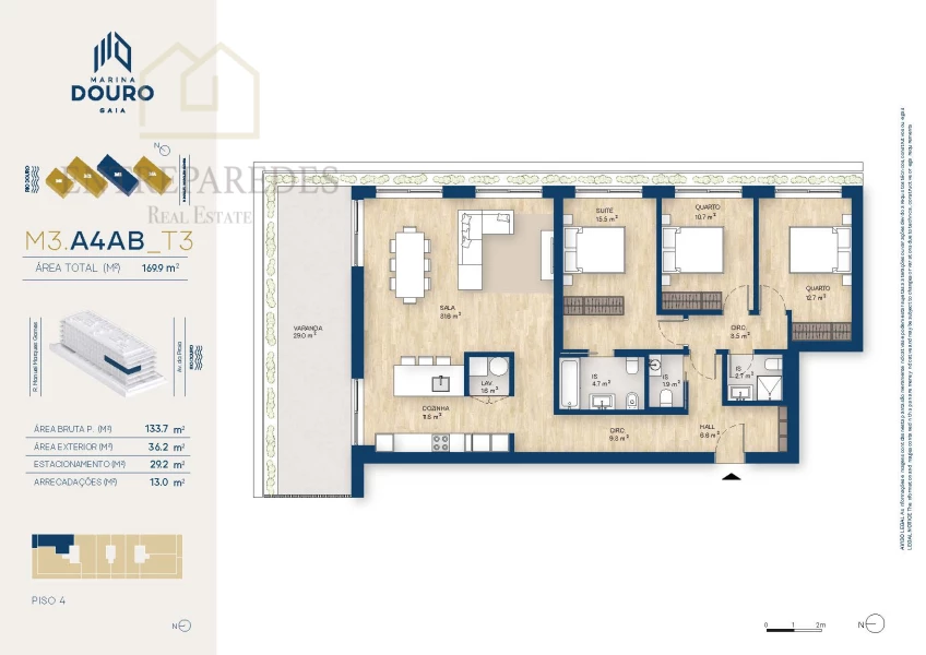 EXCELLENT 3 BEDROOM FLAT WITH BALCONY 36.2M2 TO BUY NEXT TO MARINA DA AFURADA - VILA NOVA DE GAIA - PORTO
