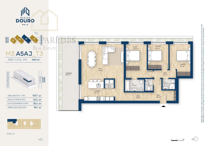 EXCELLENT 3 BEDROOM FLAT WITH BALCONY 36.2M2 TO BUY NEXT TO MARINA DA AFURADA - VILA NOVA DE GAIA - PORTO