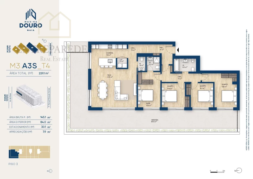 EXCELLENT 4 BEDROOM FLAT WITH BALCONY 84M2 TO BUY NEXT TO MARINA DA AFURADA - VILA NOVA DE GAIA - PORTO M3. A3S