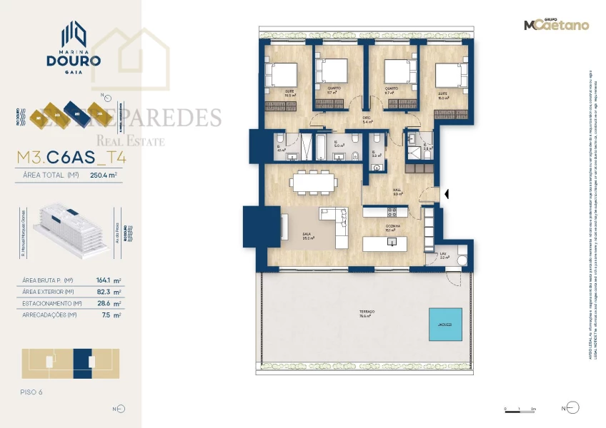 EXCELLENT 4 BEDROOM FLAT WITH TERRACE 82.3M2 AND JACUZZI FOR SALE NEXT TO MARINA DA AFURADA - VILA NOVA DE GAIA - PORTO M3. C6AS