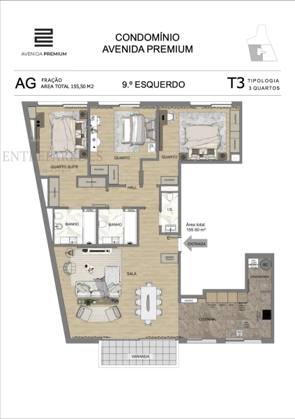 3 BEDROOM FLAT WITH GARAGE AND BALCONY FOR SALE IN THE CENTRE OF VILA NOVA DE GAIA - PORTO