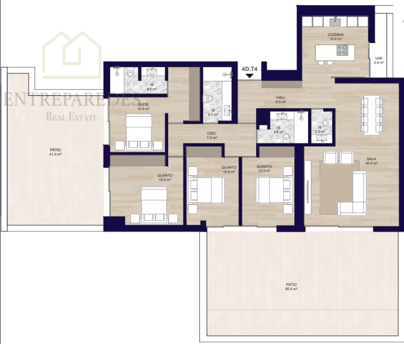 FANTASTIC 4 BEDROOM FLAT WITH PATIO, 3 PARKING SPACES AND ANNEX, TO BUY IN MATOSINHOS SUL - PORTO